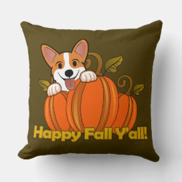 Almofada Corgi diz Happy Fall Y'all!
