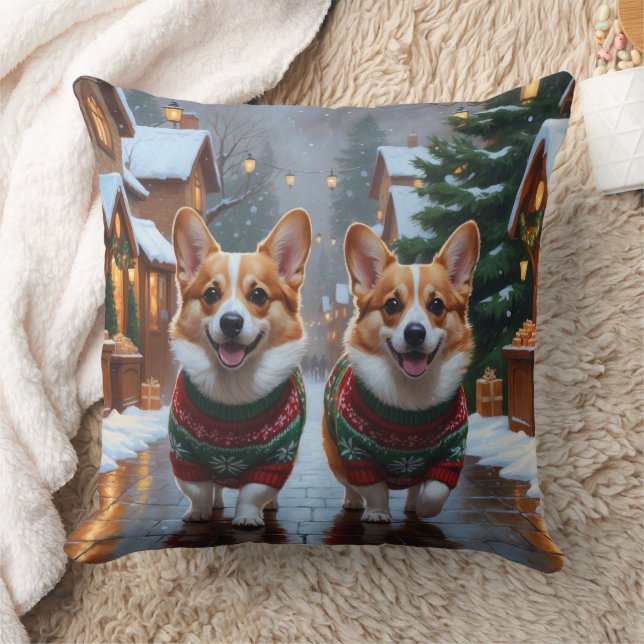 Almofada Corgi Dogs Christmas Snow Holiday (Cobertor)