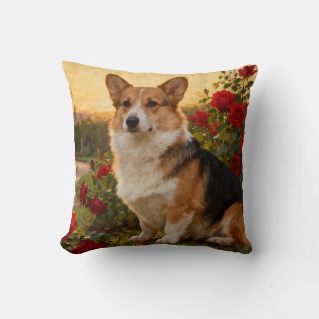 Almofada Corgi in the Roses II (Frente)