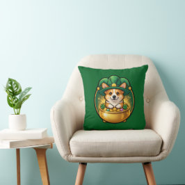 Almofada Corgi Leprechaun Pot of Gold St. Patrick’s Day T