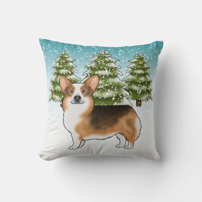 Almofada Corgi Pembroke Tri Cabeça Vermelha Natal de Invern (Frente)