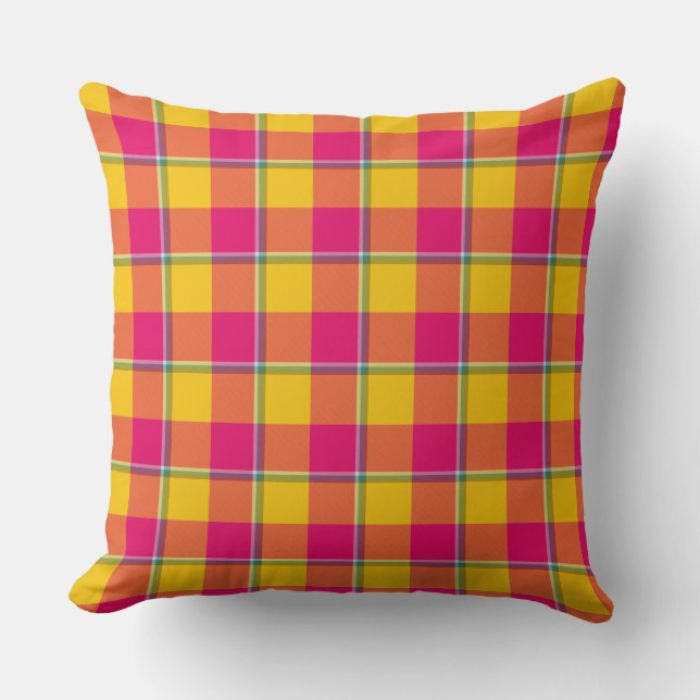 Almofada Corn and Razzmatazz Plaid Yellow Pink Gold (Frente)