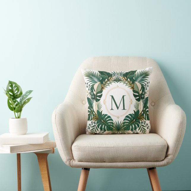 Almofada Coroa Botânica Tropical Personalizada com Monogram (Cadeira)