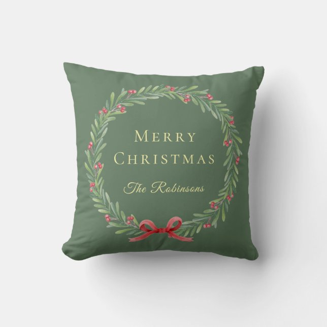 Almofada Coroa de Natal Botânica Roteiro Moderno (Frente)