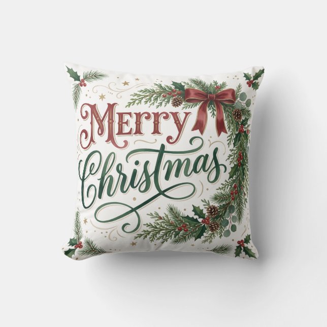 Almofada Coroa de Natal com Letreiro à Mão (Frente)