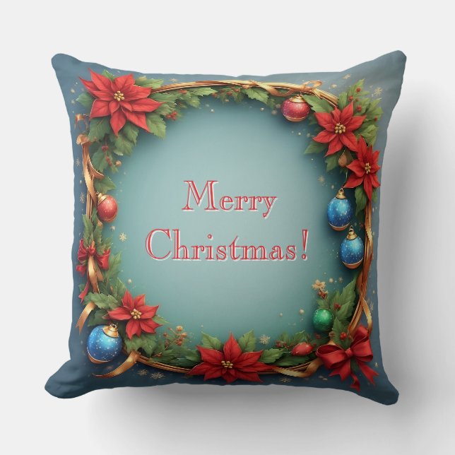 Almofada Coroa de Natal com Poinsettias (Frente)