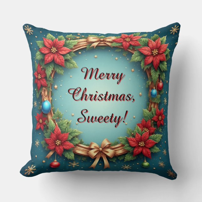 Almofada Coroa de Natal com Poinsettias (Frente)