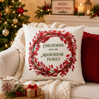 Almofada Coroa de Natal Personalizada Nome da Família Féria