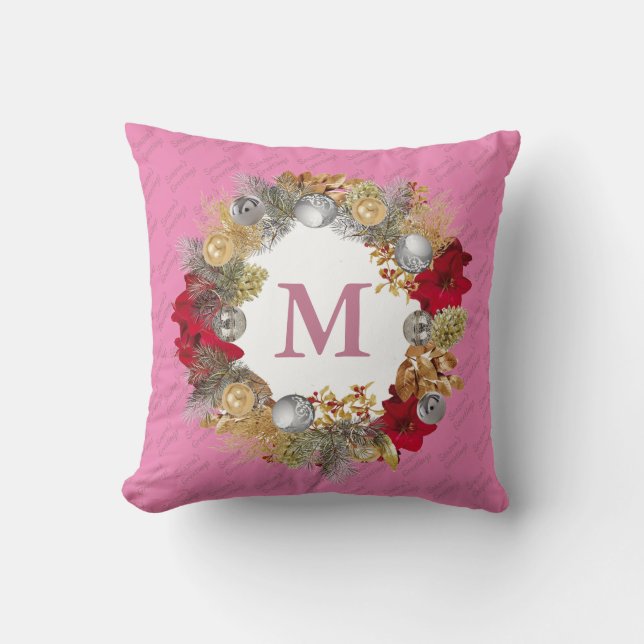 Almofada Coroa de Natal Rosa MONOGRAMA (Frente)