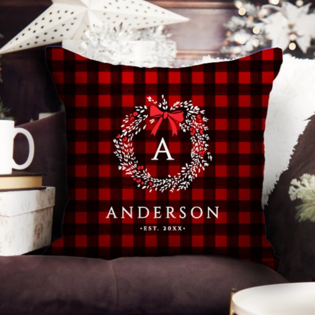 Almofada Coroa de Natal Rústica Personalizada Xadrez de Buf (Criador carregado)