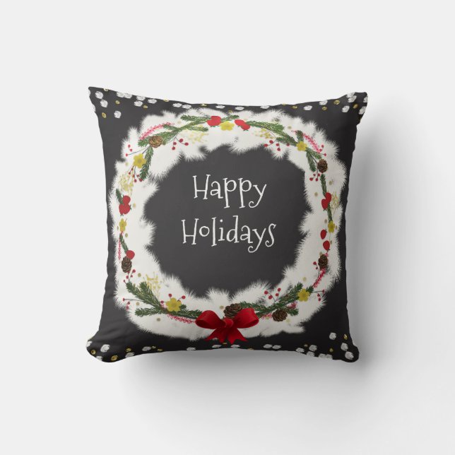 Almofada Coroa de Natal Rústico com Pinheiro Branco Elegant (Frente)