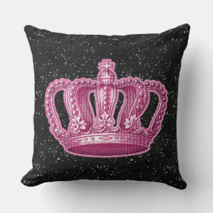 Almofada Coroa de Princesa Rosa Vintage com Brilho Preto