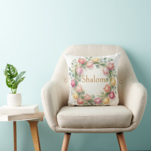 Almofada Coroa de Tulipas Eucalipto, Shalom Aquarela Dourad