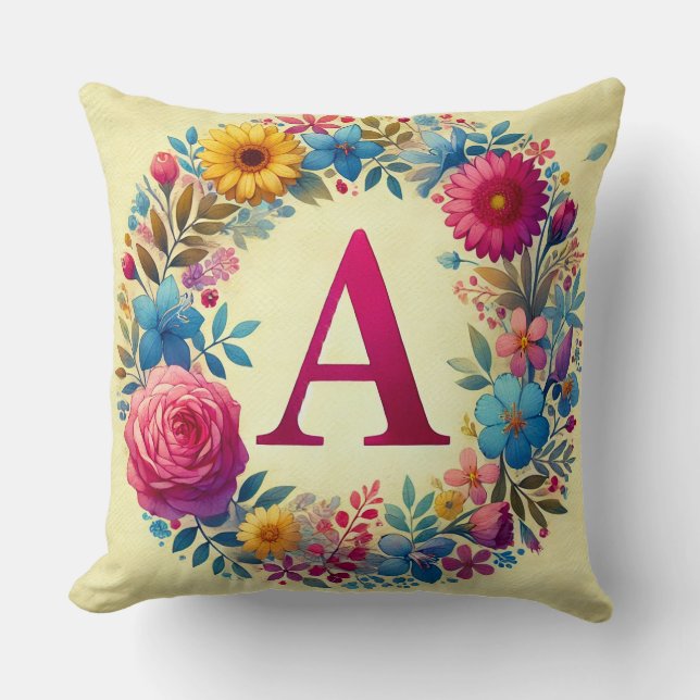 Almofada Coroa Floral com Letra A Monograma (Frente)