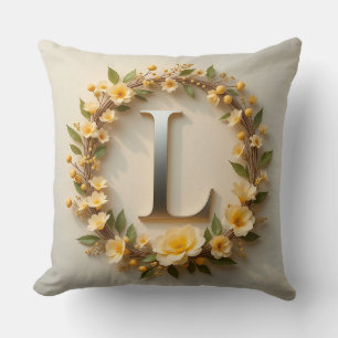 Almofada Coroa Floral Elegante com Letra L Dourada