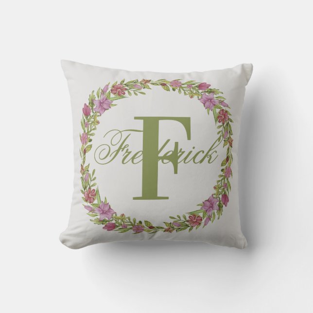 Almofada Coroa Floral Personalizada com Monograma de Sobren (Frente)