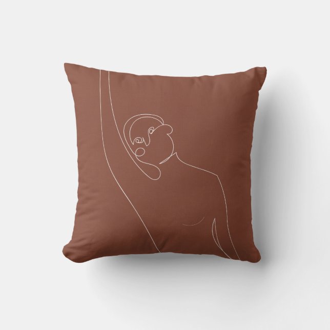 Almofada Corpo da Mulher de Arte em Linha, Tom Terrestre (Frente)