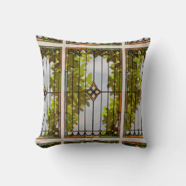 Almofada Cortina de janela com vitral de jardim vitoriano