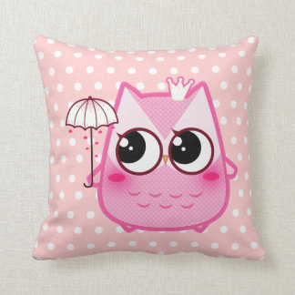 Almofada Coruja cor-de-rosa de Kawaii com guarda-chuva
