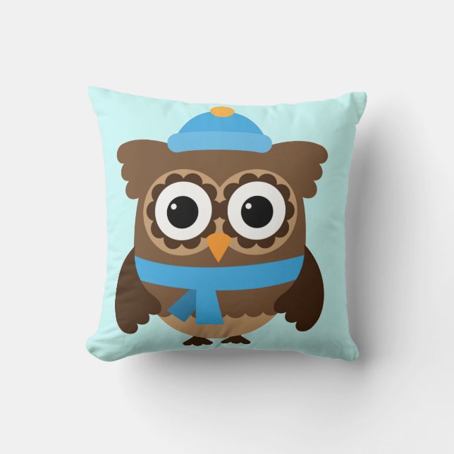 Almofada Coruja de Chapéu Azul com Travesseiro Azul (Frente)