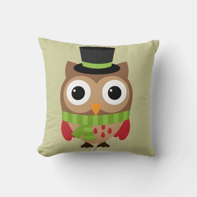 Almofada Coruja de chapéu com Travesseiro verde (Frente)