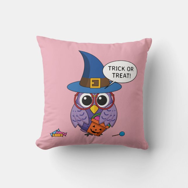 Almofada Coruja do Assistente de Cartoons - Trick ou Tratar (Frente)