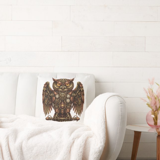 Almofada Coruja Mecânica Steampunk Enfeite Bronze Gear (Sofá)