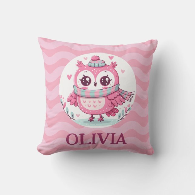 Almofada Coruja Rosa Bonita com Scarf (Frente)