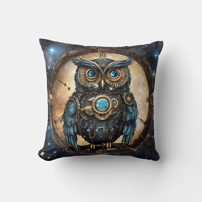 Almofada Coruja Steampunk Contra o Céu Galático (Frente)