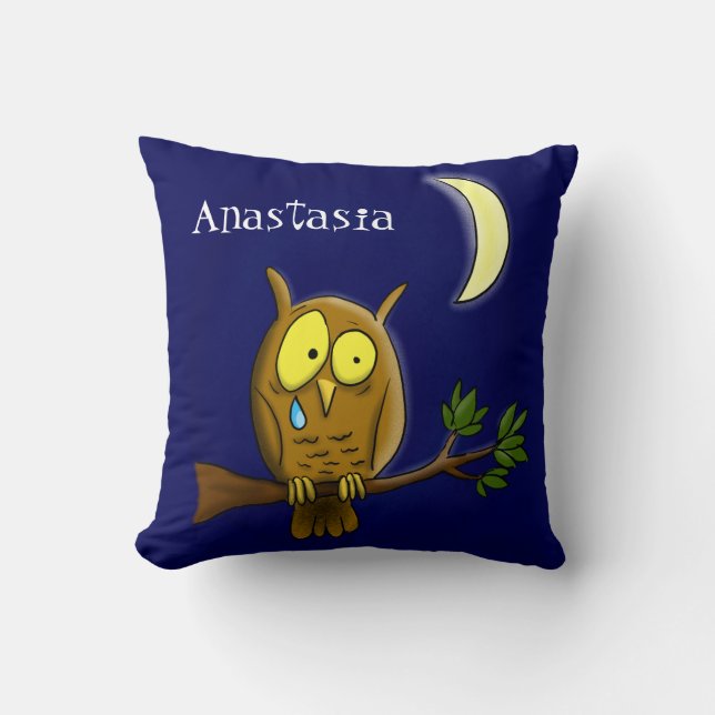 Almofada Coruja triste com lágrima e lua te esperando desen (Frente)