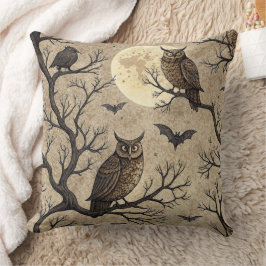Almofada Corujas e Lua do Halloween Vintage