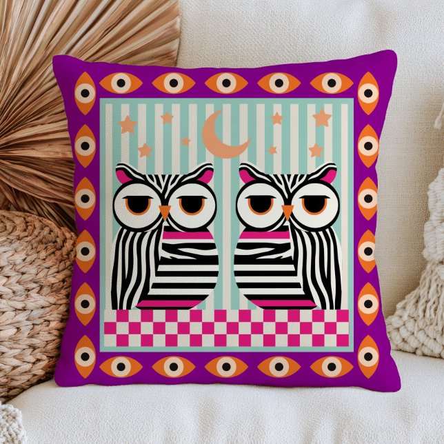 Almofada Corujas Funky em Olhos Maus Padrão de Zebra Ecleti (Criador carregado)
