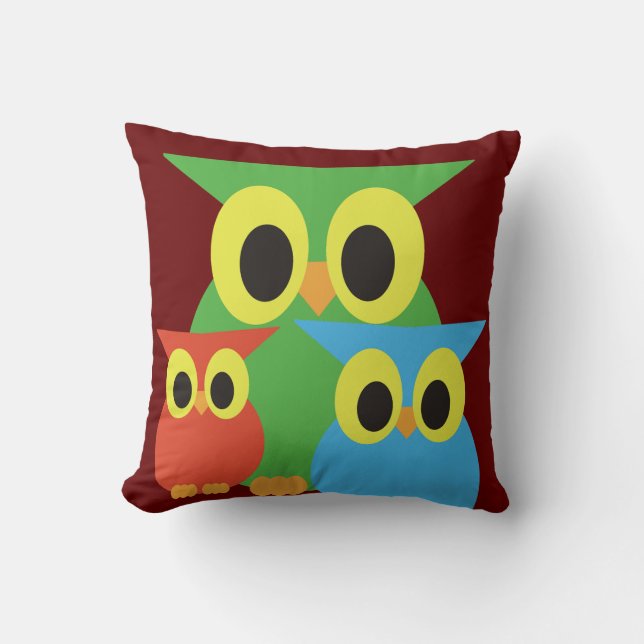 Almofada Corujas Verdes, Vermelhas e Azuis (Frente)