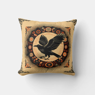 Almofada Corvo Academia Escura Mandala Círculo Boho Gótico