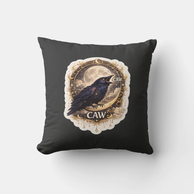 Almofada Corvo Celestial Lua Noite Gótica Vibrações da Natu (Frente)