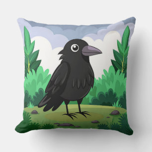 Almofada Corvo de desenho animado Estética de pássaro preto