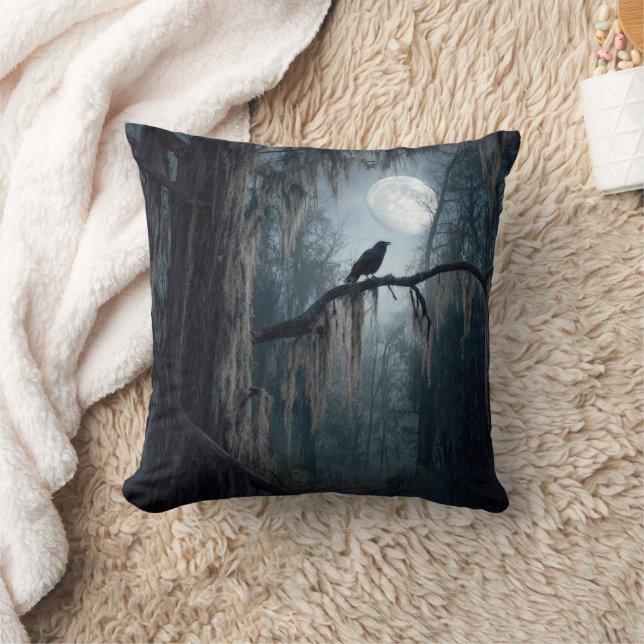 Almofada Corvo de Halloween numa Floresta Assustadora (Cobertor)