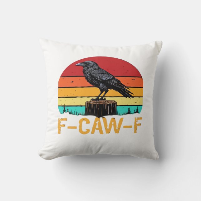 Almofada Corvo, F-Caw-F Pássaro Engraçado Retro Clássico (Frente)