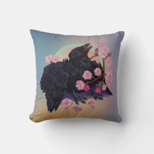 Almofada Corvo-preto com flores de maçã