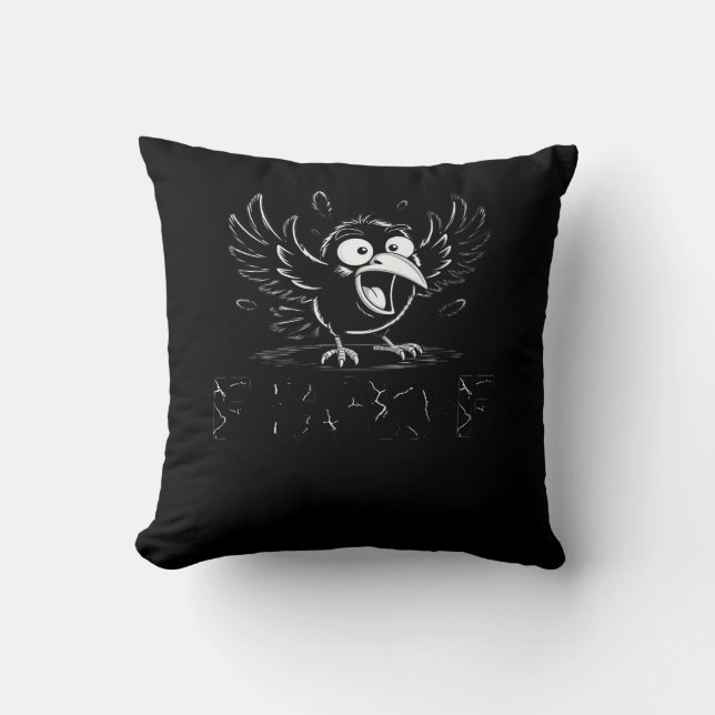 Almofada Corvo, Retro F-Caw-F Pássaro Corvo Engraçado Pássa (Frente)