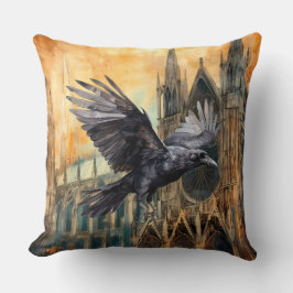 Almofada Corvo Voador e Catedral Gótica Medieval