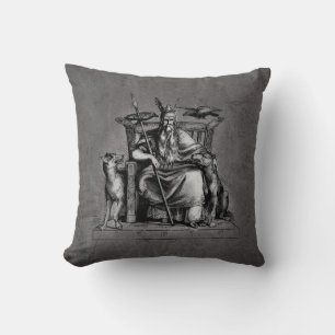 Almofada Corvos de Odin em seu trono de pedra mitologia vik