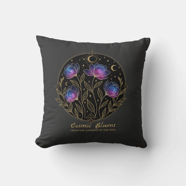 Almofada Cosmic Blooms – Celestial Floral Mandala flowers (Frente)