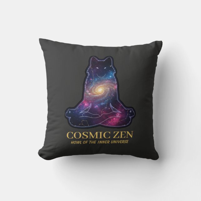 Almofada Cosmic Zen Wolf | Meditating Galaxy Spirit Animal  (Frente)