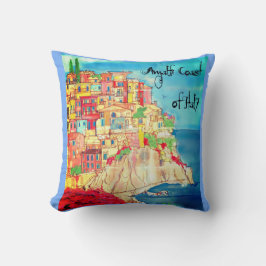 Almofada Costa Amalfitana da Itália Aquarela Mediterrâneo