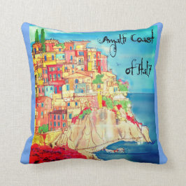Almofada Costa Amalfitana da Itália Aquarela Mediterrâneo