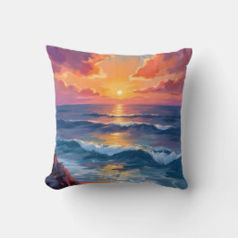 Almofada Costa Dourada | Pintura em Aquarela do Pôr do Sol 