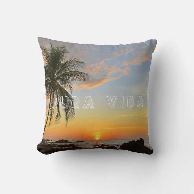Almofada Costa Rica Sunset Beach Pura Vida Throw Pillow (Frente)