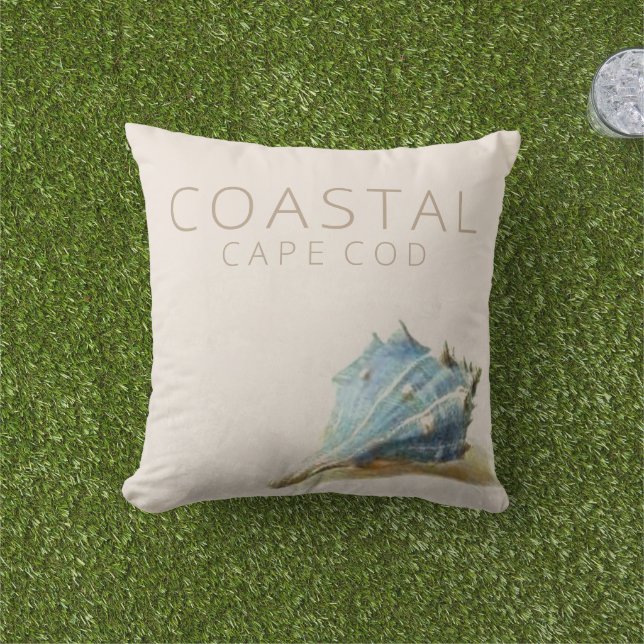 Almofada Costeira Cape Cod Vintage Seashell Beach House (Grama)