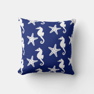 Almofada Costeiro e estrela-do-mar - marinho azul e branco